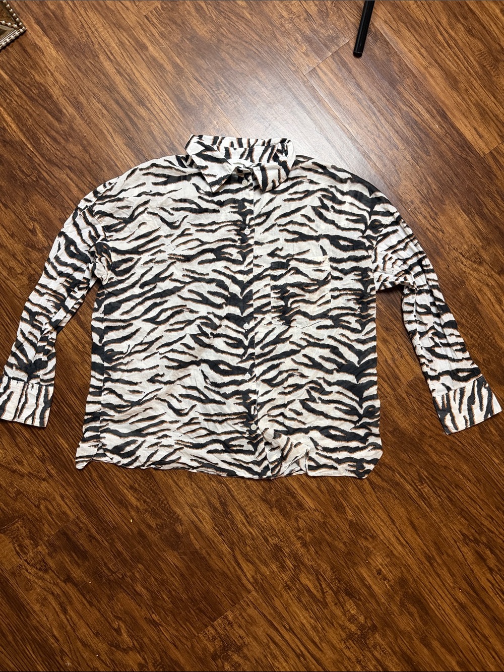 H&M Black and White Zebra-Print Button Down Shirt